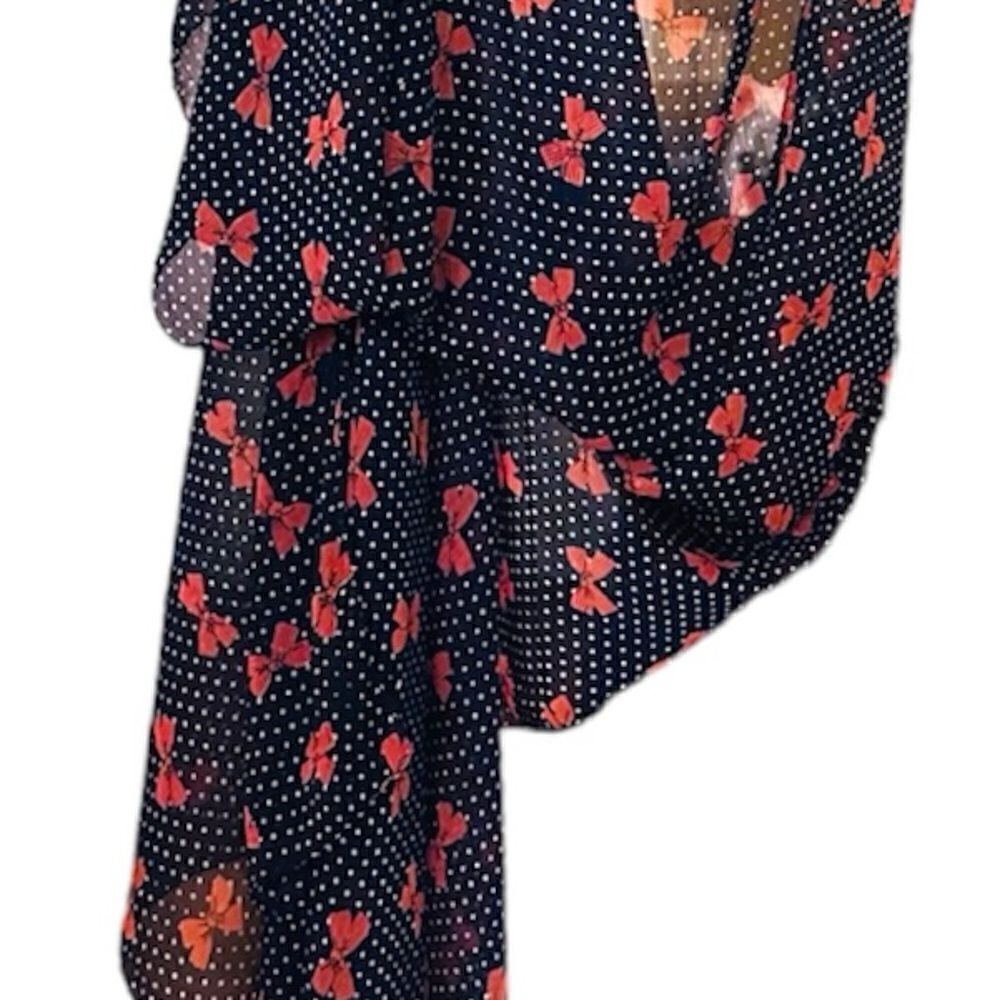💝GORGEOUS 44x87” Scarf Blue and White  polkadots with Pink Bows Sheer Wrap